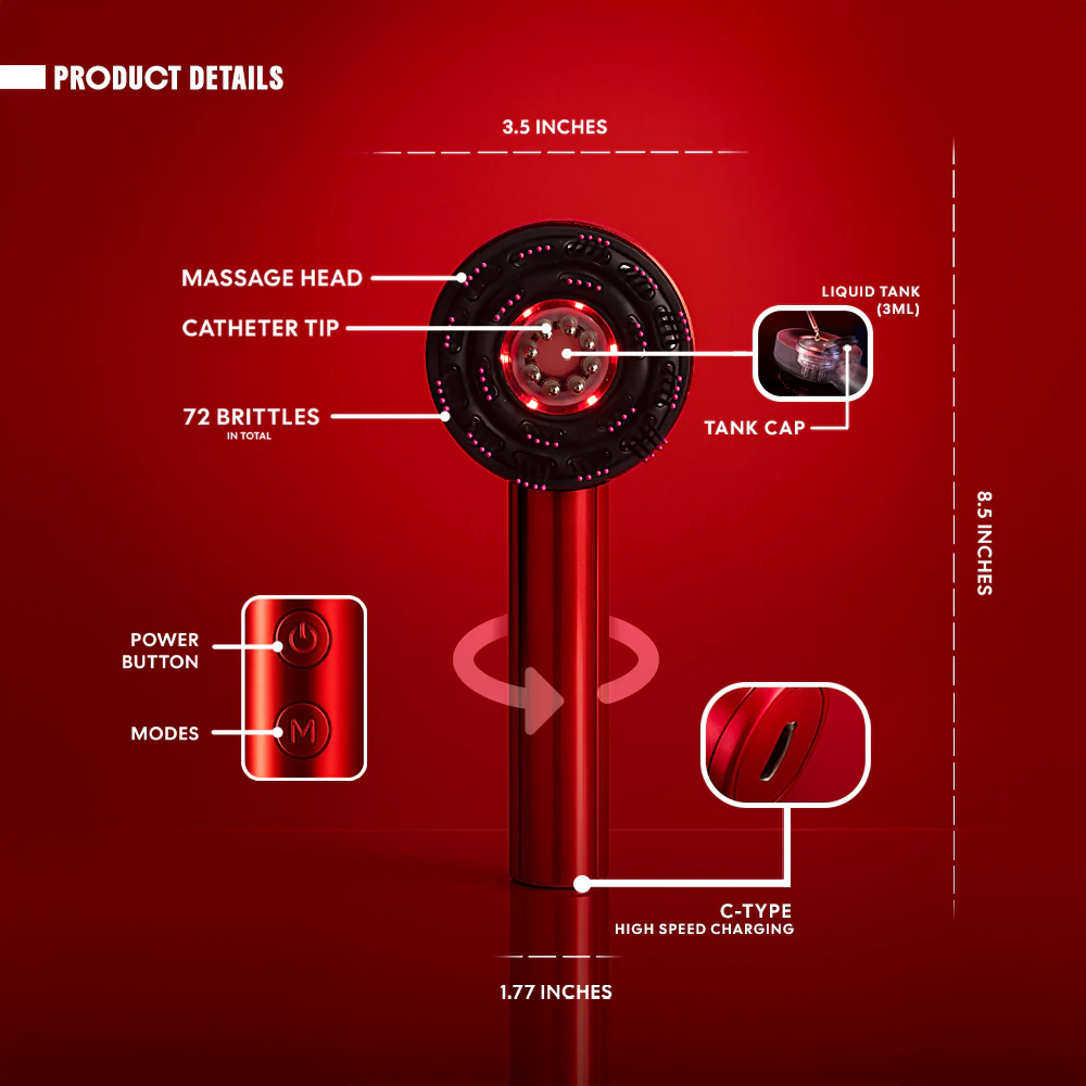 3 in 1 Red Light Therapy Hair Rejuvenation Oil Applicator & Comb | 1 Year Warranty