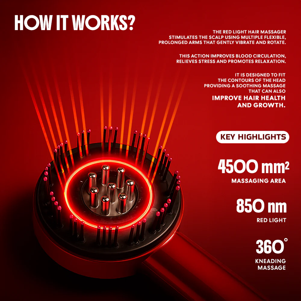 3 in 1 Red Light Therapy Hair Rejuvenation Oil Applicator & Comb | 1 Year Warranty